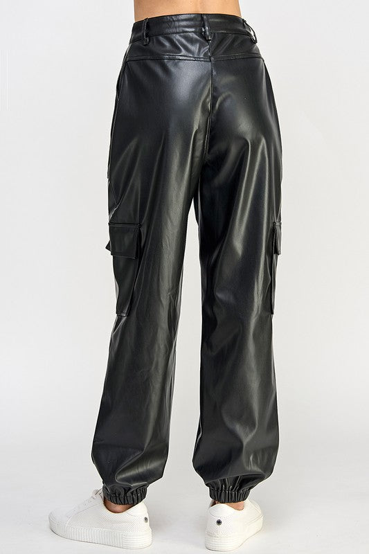 RELAXED VEGAN LEATHER CARGO PANTS