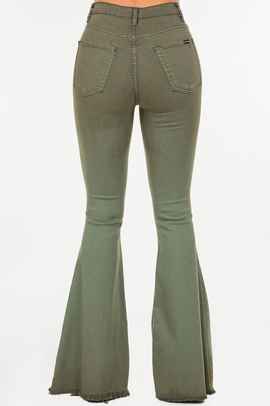 Bell Bottom Jean in Olive- Inseam 32"