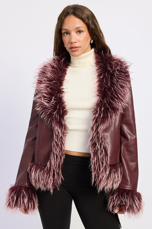 Faux Leather Fur Trim Jacket – Soraya