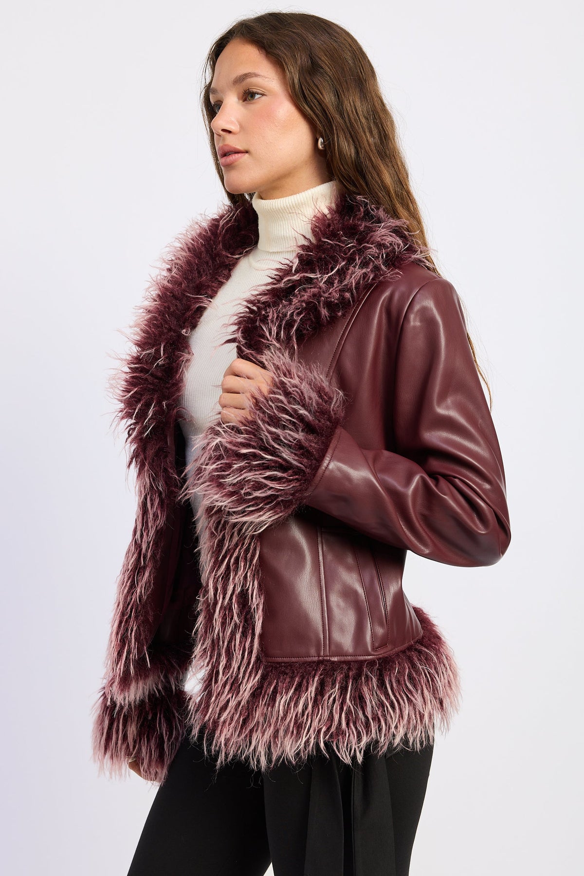 Faux Leather Fur Trim Jacket – Soraya