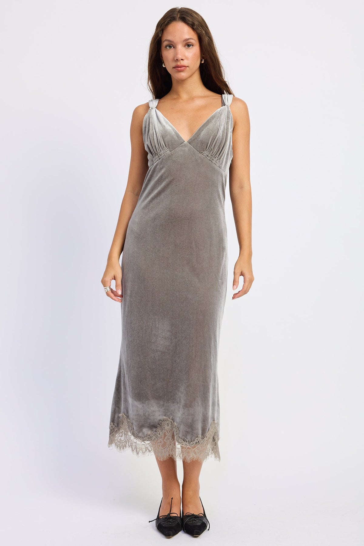 Midi V-Neck Lace Dress With Open Back – Maeve