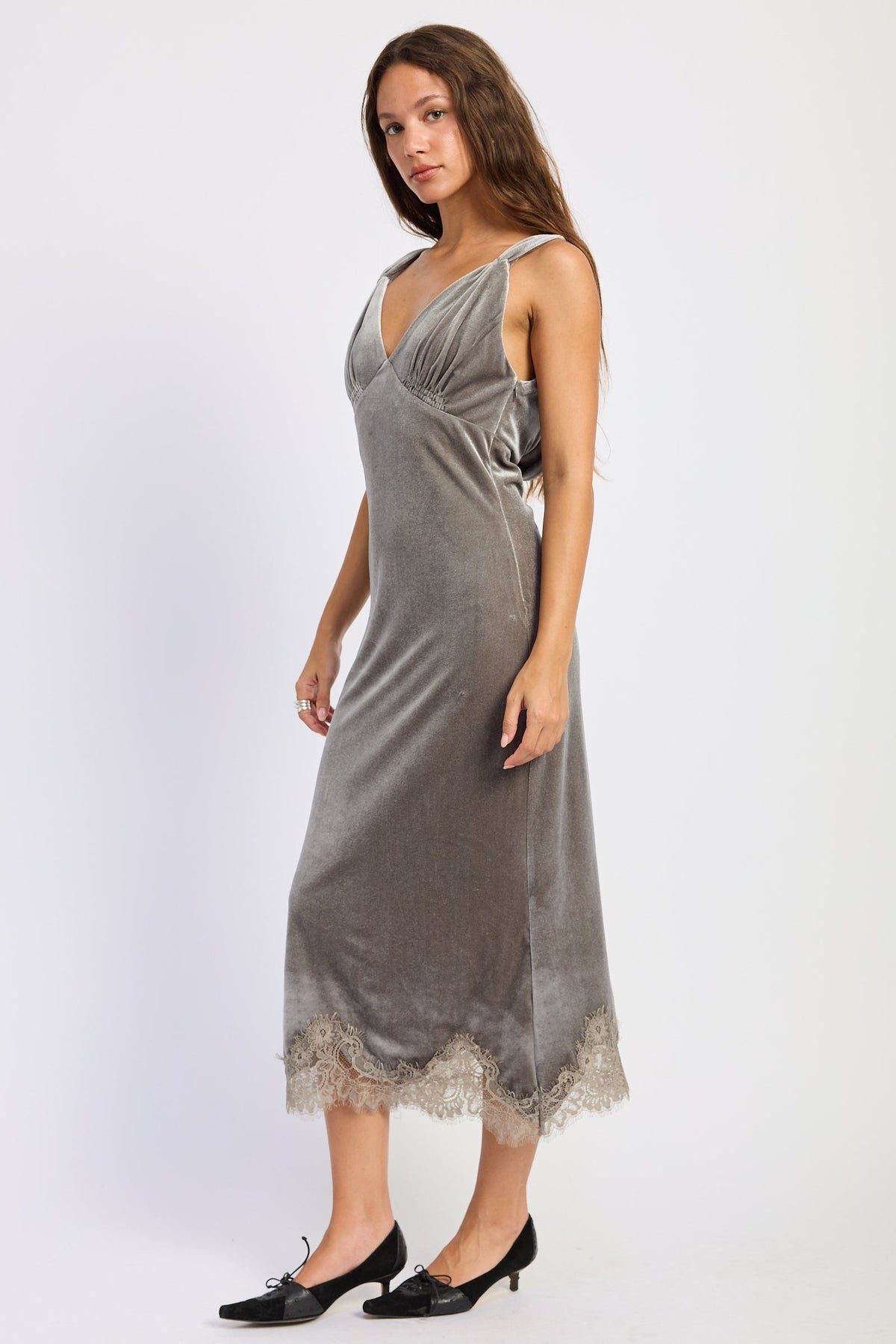 Midi V-Neck Lace Dress With Open Back – Maeve