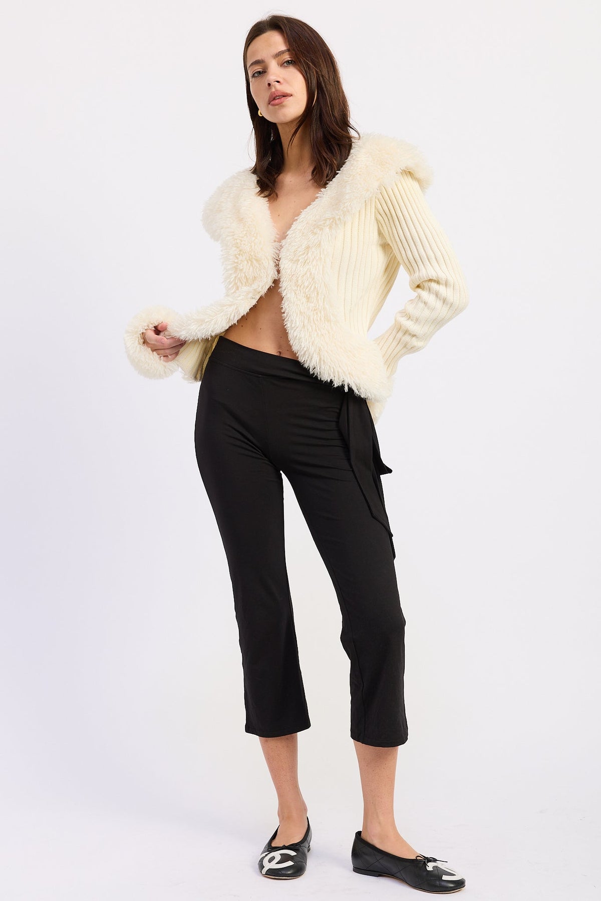 Long Sleeve Knitted Fur Collar Cardigan – Riva