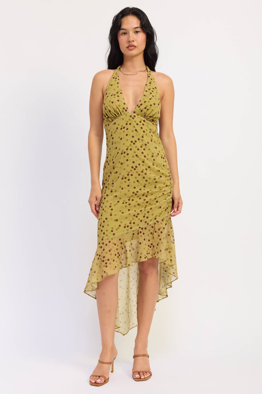 Women’s Romantic Lace Maxi Dress – Ivy in Linden Green Polka Dot – product image 1 | IWearStyle