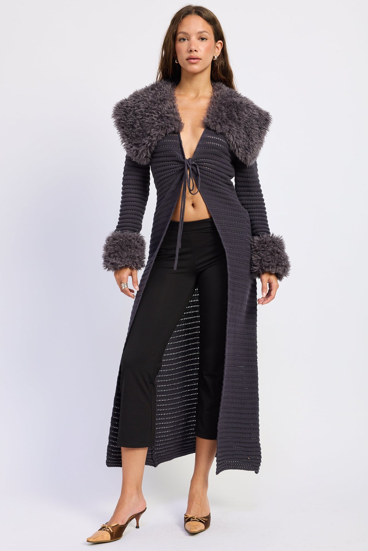 Midi Long Sleeve Fur Cardigan – Zephyra