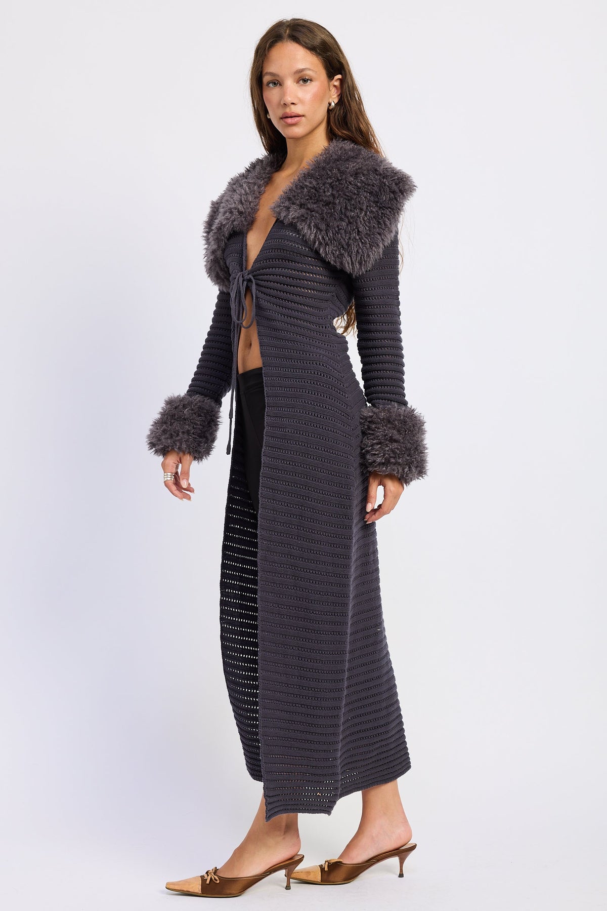 Midi Long Sleeve Fur Cardigan – Zephyra