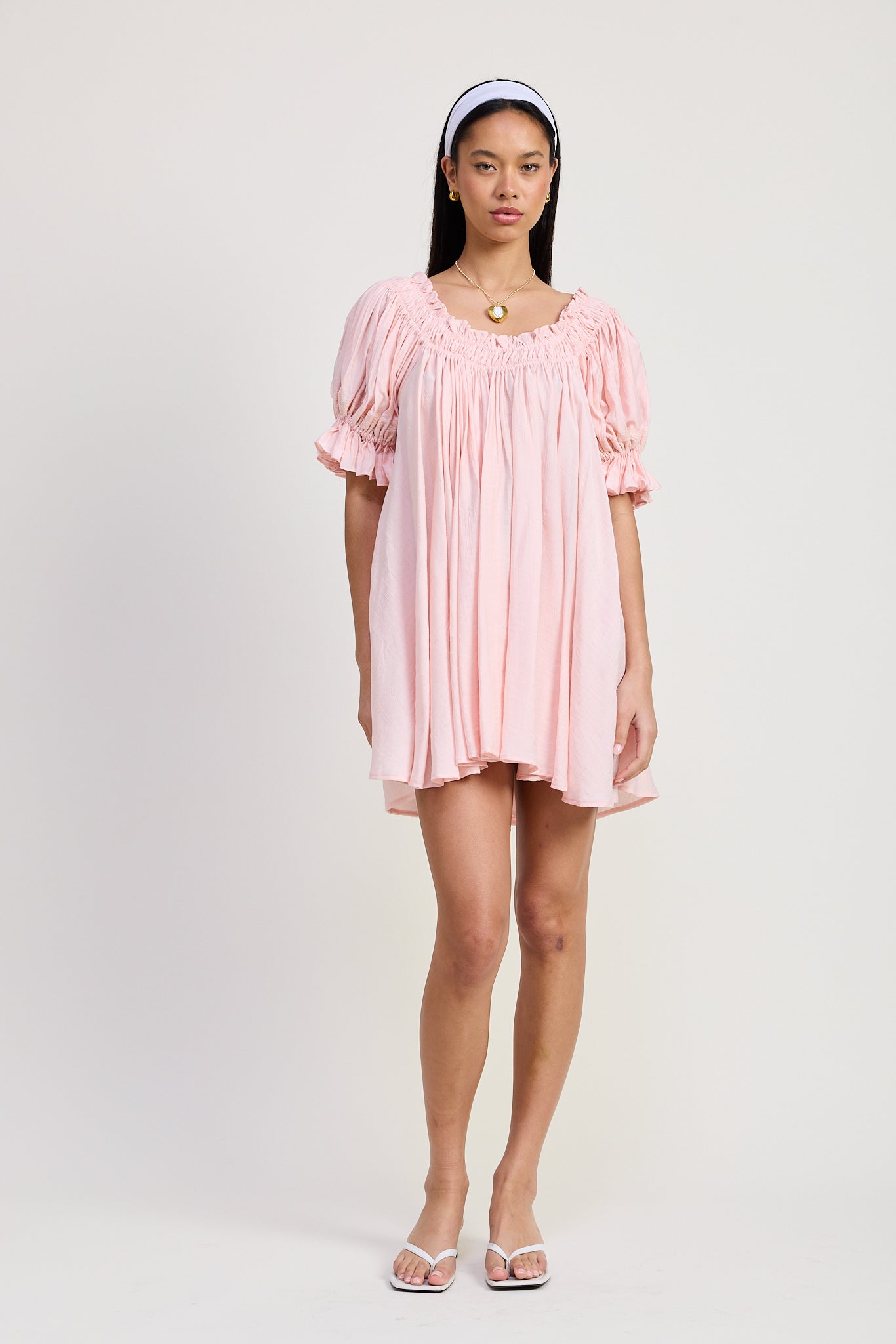 Women’s Blush Pink Puff Sleeve Tunic Mini Dress – Xandra