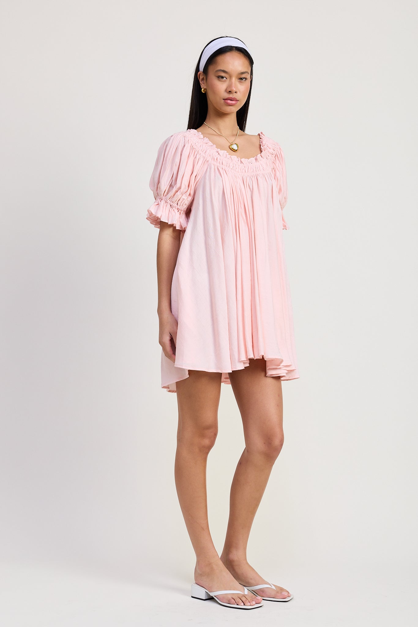 Women’s Blush Pink Puff Sleeve Tunic Mini Dress – Xandra