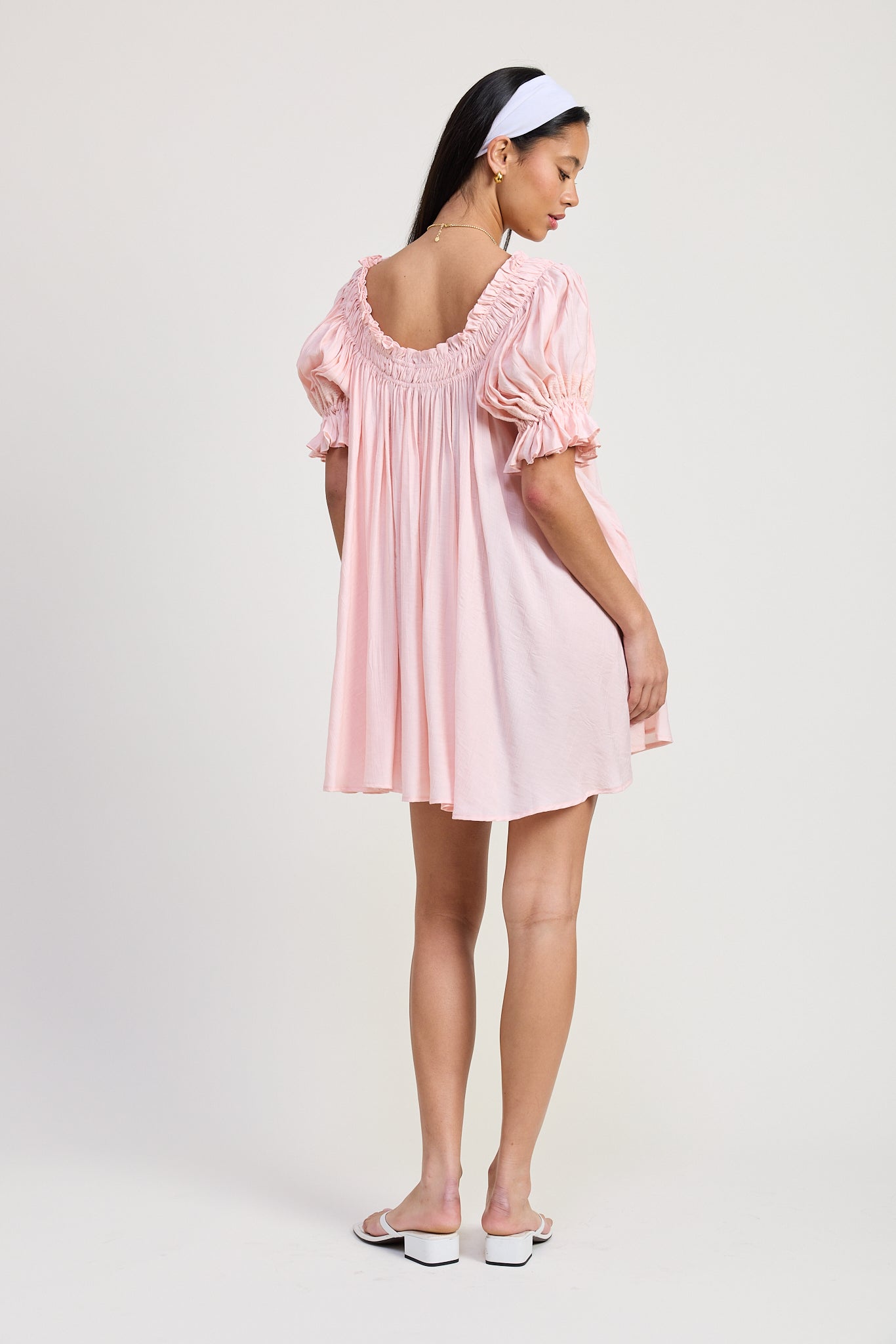 Women’s Blush Pink Puff Sleeve Tunic Mini Dress – Xandra