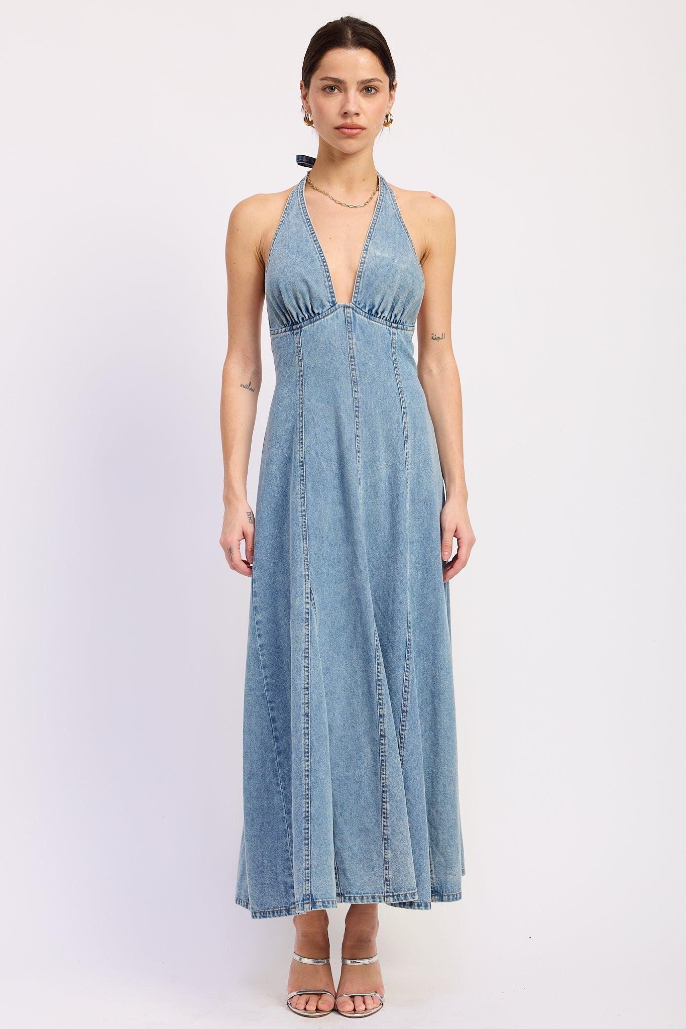 Laurel Halter Denim Midi Dress | Women's Blue Denim Summer Dress