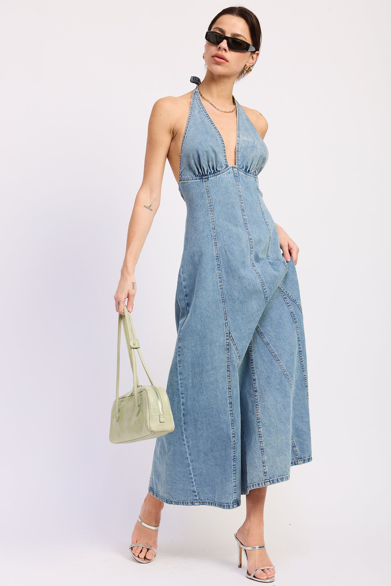 Laurel Halter Denim Midi Dress | Women's Blue Denim Summer Dress