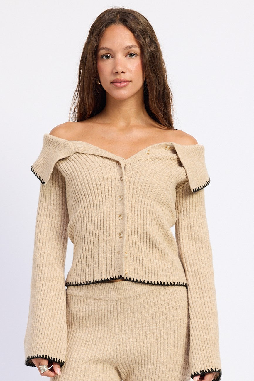 Button Up Off Shoulder Sweater Top – Josie