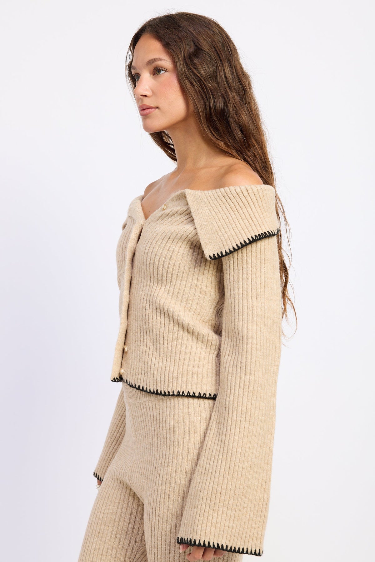 Button Up Off Shoulder Sweater Top – Josie