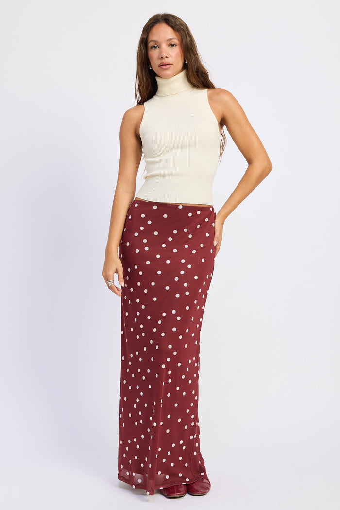 Women’s Burgundy Polka Dot Mesh Maxi Skirt – Antonella
