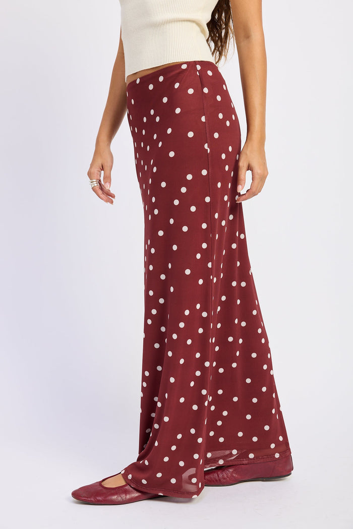 Women’s Burgundy Polka Dot Mesh Maxi Skirt – Antonella