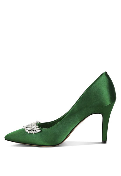 Rhodolia Diamante Brooch Detail Satin Pumps