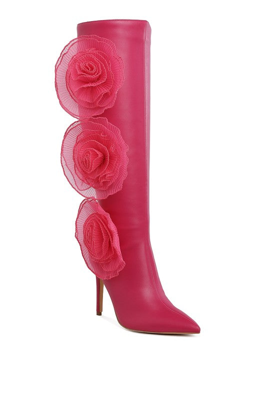 Chinkara Sheer Big Rose Detail Long Boots