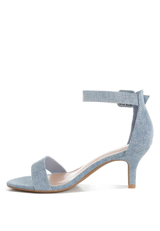 Ozula Denim Kitten Heel Sandals