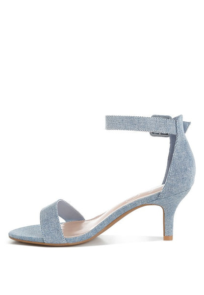 Ozula Denim Kitten Heel Sandals