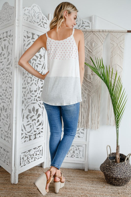 POLKA DOT STRIPE SOLID MIX TANK TOP