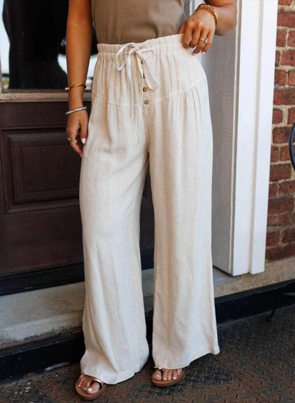 Pleated Button Waist Wide Leg Pants – Relaxed Chic Everyday Trousers | IWearStyle™