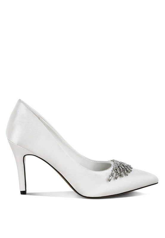 Rhodolia Diamante Brooch Detail Satin Pumps