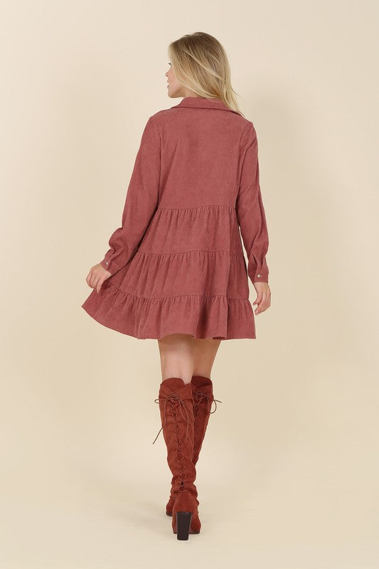 Corduroy tiered dress