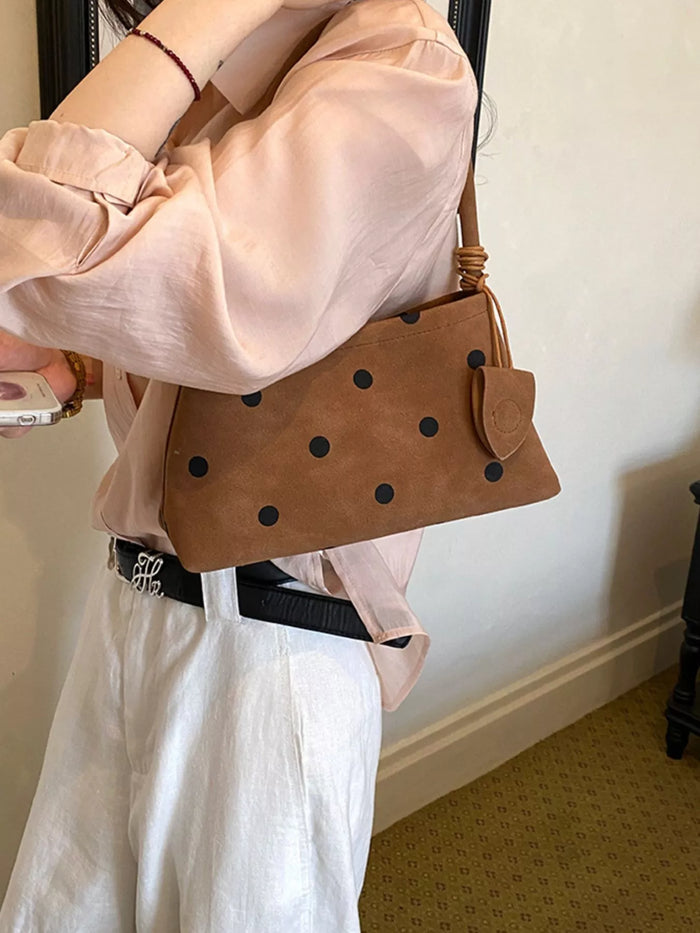 Brown Suede Polka-Dot Shoulder Bag | Women’s Medium Handbag